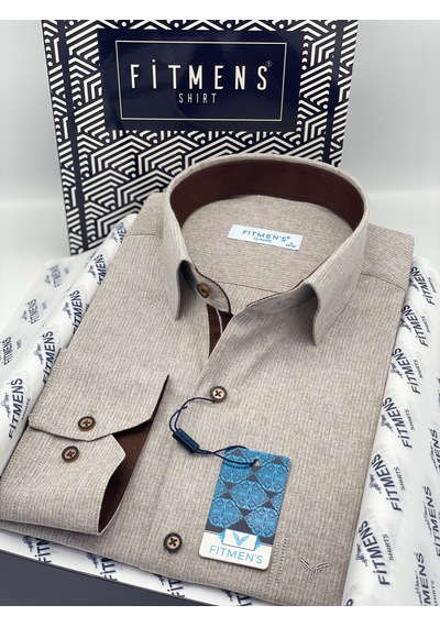Klasik Uzun Kol Keten Cotton Hediye Kutulu Erkek Gömlek Fs-001261 - Bej-1759