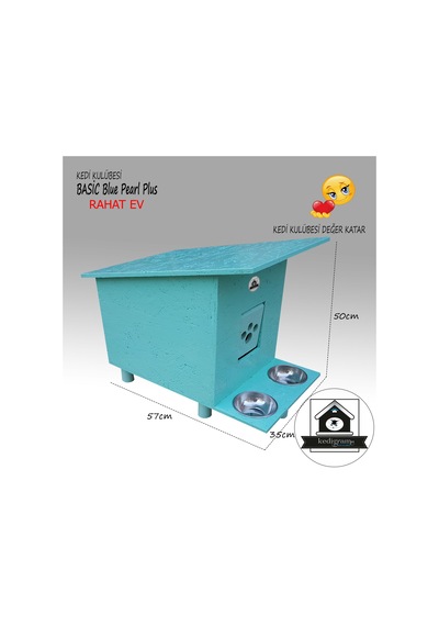 Kedigram Kedi Kulübesi Basic Blue Pearl Plus Kedi Evi Yağlı Boyalı