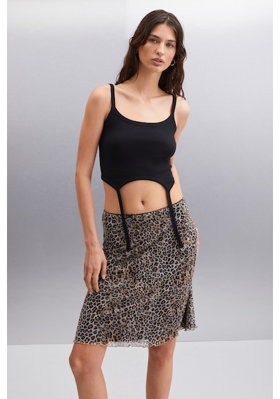 Ethıquet Inert Kadın Leopar Desenli Slim Fit Astarlı Leopar Desenli Etek