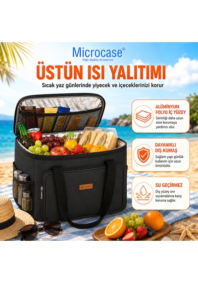 Microcase 40 LT 5 Gözlü Termos Çanta Isı Yalıtımlı Piknik Kamp Plaj Balıkçı Soğutucu Çanta AL5622