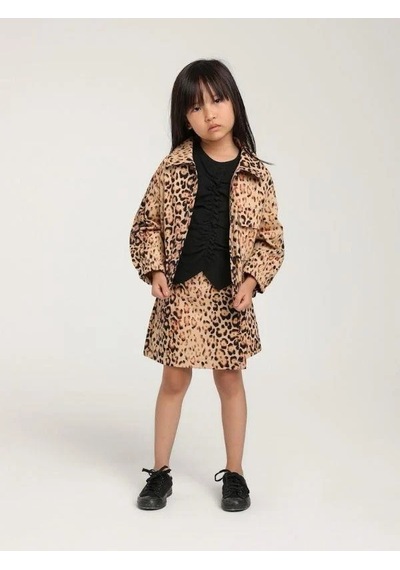Kız Çocuk Leopar Desenli Şort Etek-15593 Kahverengi