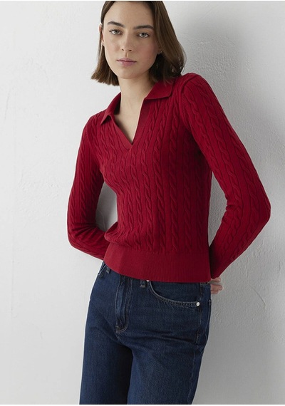 Mavi Polo Yaka Triko Rhythmic Red Kırmızı
