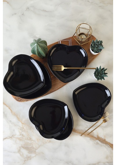 Keramika Siyah Kalp Pasta Tabağı 20 Cm 6 Adet 650 Siyah