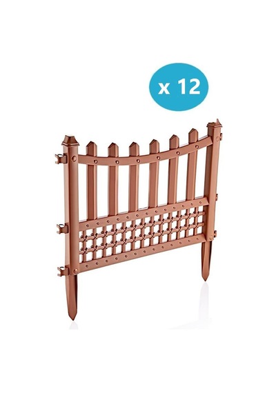 Omnipazar Sy-5998 Elite Plastik Dekoratif Bahçe Çiti 12'li Set 60x55 Cm Kahverengi