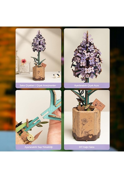 Rowood Tw021 Leylak Çiçeği Lilac Dıy Minyatür Maket Model Seti Ahşap 3d Wooden Puzzle 3d Model Kit Ahşap Maket Dekoratif Hobi Seti