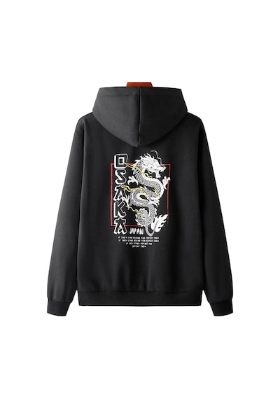 Uyguntarz Unisex Osaka Baskılı Kapüşonlu Sweatshirt siyah