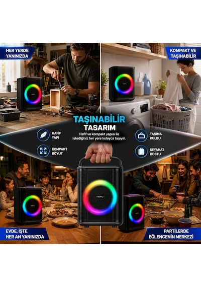 Hp-979 Partybox Bluetooth Hoparlör 8 Hoparlör 40w Güç Rgb Işık Tws Destekli
