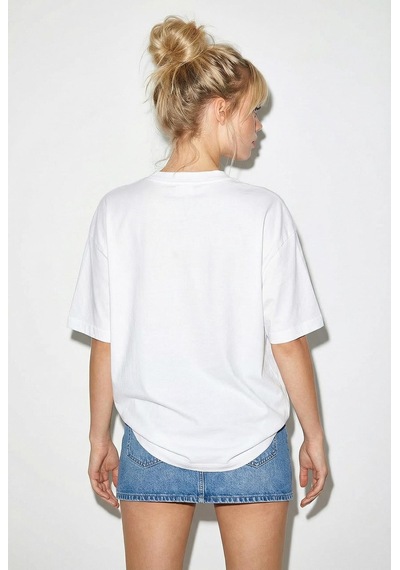 Shade Kadın Pamuk Bisiklet Yaka Papaya Baskılı Oversize T-shirt Öt261006 60286080 - Beyaz Standart