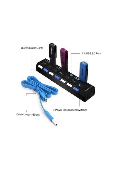 7 Port Usb 3.0 Çoklayıcı Hub Anahtarlı Işıklı On Off Chipli Model (533632142)