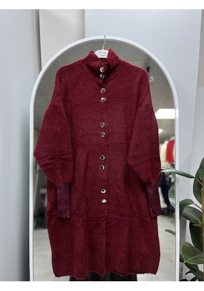 101Dzyn Angora Hırka Düğmeli Bordo