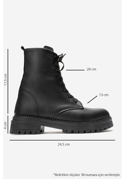 Luvi Shoes Barrel Siyah Cilt Bağcıklı Fermuarlı Kadın Postal Bot