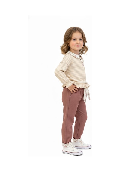 Miababy Yakası Fırfırlı 2 Li Pantolon Takım Pudra