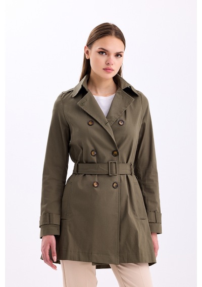 Pastelastore Esnek Pamuk Gabardin Kısa 80cm Omuz Apoletli Kemerli Kadın Trençkot 1120 Haki Yeşil Pastelastore Esnek Pamuk Gabardin Kısa 80cm Omuz Apoletli Kemerli Kadın Trençkot 1120 Haki Yeşil