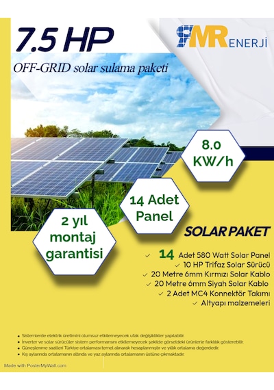 7.5 Hp- 8.0 Kw Off-grid Solar Sulama Paketi