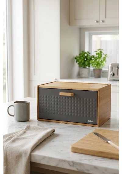 Cooker Valenza Metal Kapaklı Bambu Ekmek Kutusu Ckr4541 Gri