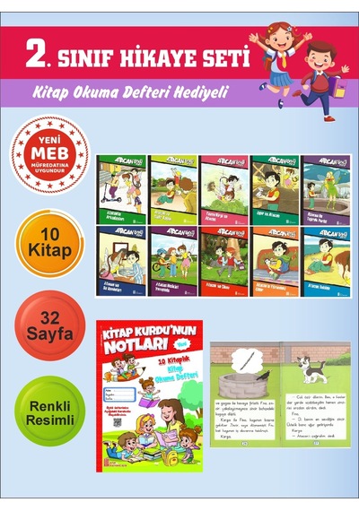 2.sınıflar İçin Okumayı Sevdiren 10 Lu Hikaye Seti 3 Kitap Okuma Defteri Hediyeli