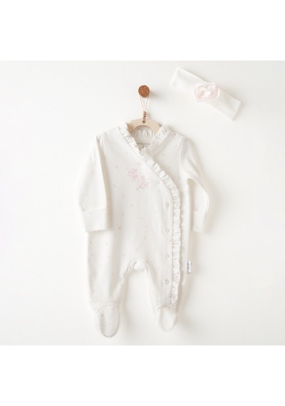 Andywawa Summer Time Kız Bebek Saç Bandı Ve Tulum Takım Ac26503 Ekru