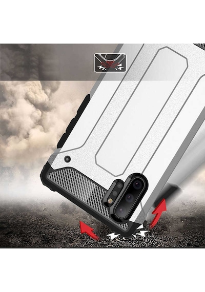 Ekılıf - Samsung Galaxy Note 10 Plus Uyumlu Kılıf Çift Katman Zırh Tank Crash Military Kapak - Gri