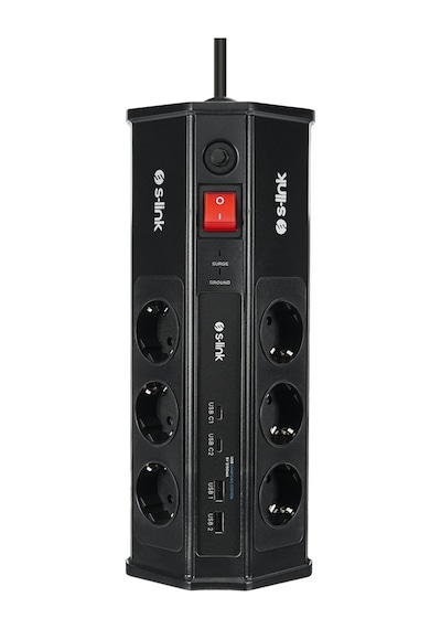 S-link Prz03 Prizhive 3 Metre 1860 Joule 3x1.5mm 2xusb 2xtype C 2.4a/5v 250v 16a/3860w 6 Lı Akım Korumalı Priz 3 M
