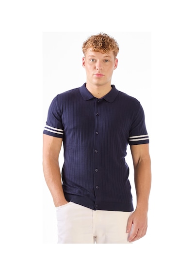 Dufy Lacivert Polo Düğmeli Fitilli Kısa Kollu Slim Fit Erkek Triko Lacivert