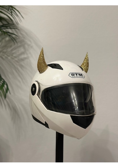 Motor & Motosiklet Gold Simli Şeytan Boynuzu Kask Dış Aksesuar Diğer