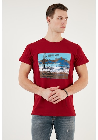 Buratti Baskılı Bisiklet Yaka % 100 Pamuklu Slim Fit Erkek T Shirt 541Yelken24 Kırmızı