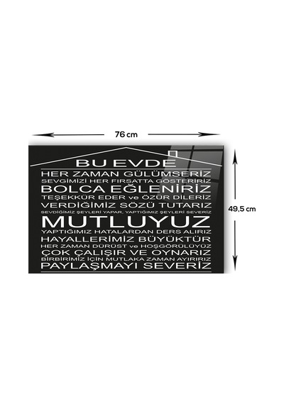 Decorita Cam Ocak Arkası Koruyucu |Bu Ev-Siyah Fon| 49,5cm x 76cm