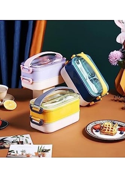 1600ml Lunchbox 2 Katlı Çelik Sefer Tası Yemek Kutusu Mor Açık