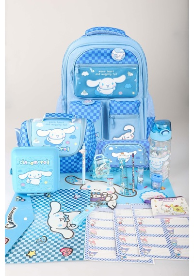 X Dekomus Lisanslı Cinnamoroll Blue Cloud Collection Full Kırtasiye Seti Okul,termoslu Beslenme Ve Kalem Çantası,matara Açık Gri