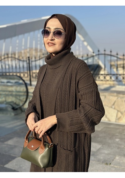 Olla Collection Üçlü Triko Takım Kahverengi Kahverengi