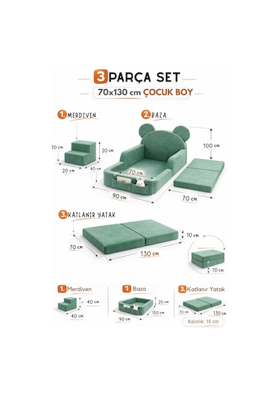Luxury Tedyy Baza Ve Başlıklı Montessori Full Sünger Yatak Seti 70 x 130 CM