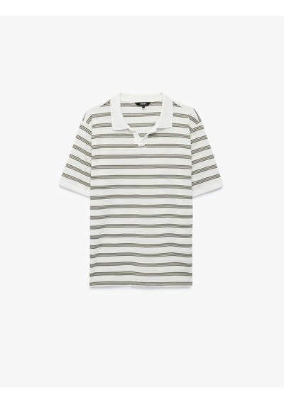 Koton Regular Fit Kısa Kollu Çizgili Polo Yaka Tişört Haki Çizgili 6sam10073mk