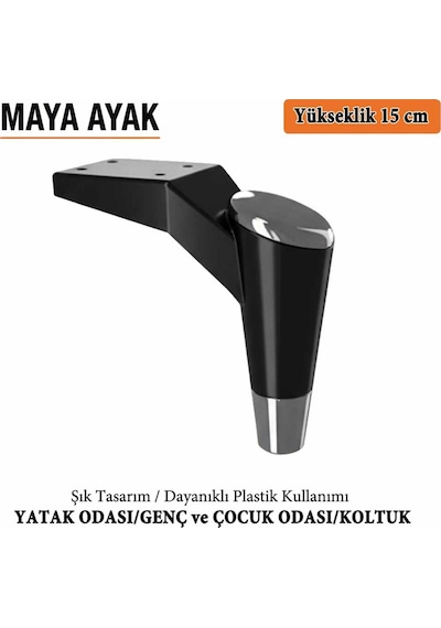 Maya Ayak 15 Cm Siyah-krom Mobilya Kanepe Sehpa Tv Ünitesi Koltuk Genç Ve Çocuk Odası Ayağı Siyah