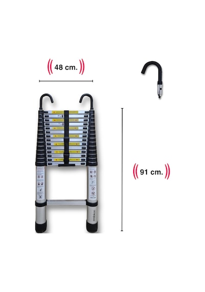 Endokon 440 Cm. - 15 Basamaklı Kancalı Teleskopik Merdiven - I Tipi Uzayan Merdiven