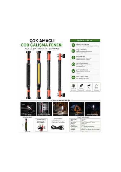 Büro Ev Ofis İş Güvenliği İçin Şarjlı 40w Cob Led Mıknatıslı Askılı Lamba Gri