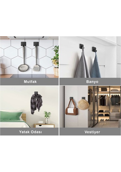 Ardini Kendinden Yapışkanlı Askılık Mat Siyah 03 Pakette 5 Adet Çok Renkli