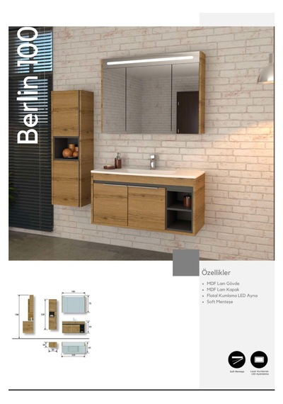 Evros Berlin 100 Cm Banyo Dolabı Boy Dolabı Dahil Ceviz