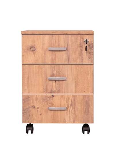 Ofisbazaar 3 Çekmeceli Kilitli Tekerlekli Keson 60x45x40 Cm 18 Mm Suntalam - Atlantik Çam