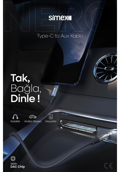 Simex Type C Dac Sa-02 Nero Kumaş Aux Kablosu Kumaş