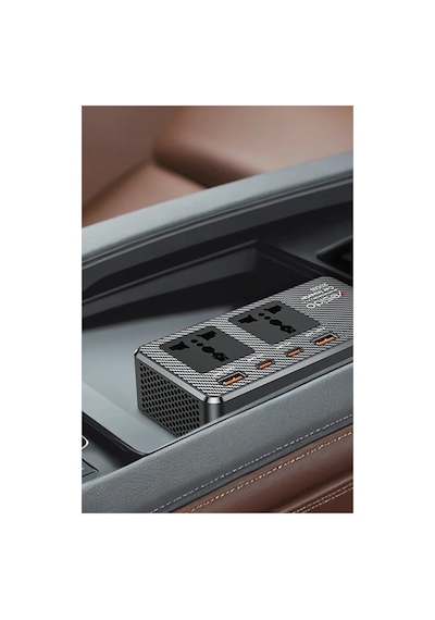 Coverzone Vc07 200w Araç İçi İnvertör 220v Ac Güç Dönüştürücü, 2 Ac Priz, 2 Usb-a Qc3.0, 2 Usb-c Pd Hızlı Şarj, 12v Çakmak Girişli, 50 Cm Kablolu Car Power Inverter Yesido Vc07