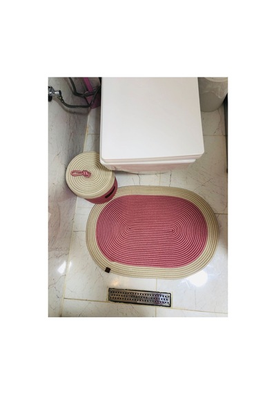 Jüt,hasır,2 Li,banyo Takımı,bohem Tarzı Banyo Takımı, Paspas/sepet/25x25 Pembe Beyaz Pembe Beyaz