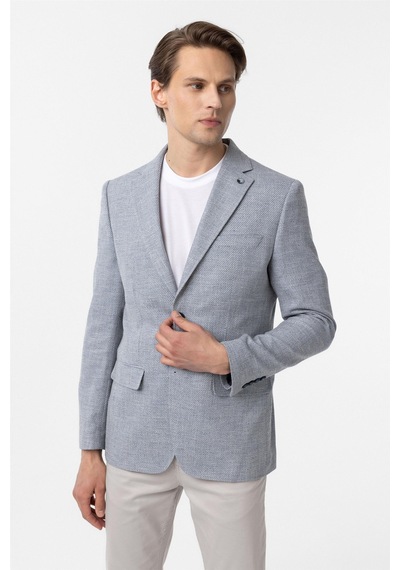 Süvari Mavi Slim Fit Düz Mono Yaka 6 Drop Ceket