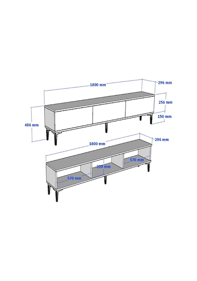 Tsa1832bg Slim Tv Stand, Tv Sehpası Beyaz-gold 180cm