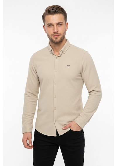 Foterman Erkek Spor Slim Fitt Uzun Kol Gömlek Bgl-st05440 Taş