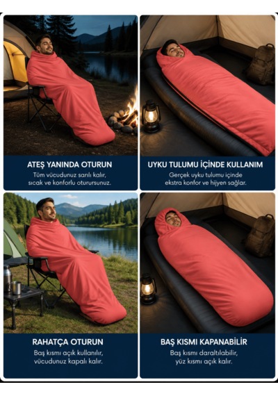 Beylini Kamp Uyku Tulumu Nefes Alır Jarse Esnek Kumaş Dayanıklı Taşıma Çantası Hediyeli Uyku Tulumu Konforlu Yıkanabilir Gezi Outdoor Av Balık Festival Kırmızı