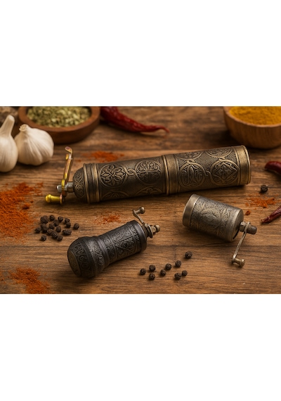 Ludıa Zamak Metal Kalay Renk 3 Lü Set Karabiber,kahve,çörek Otu El Değirmeni Öğütücü Grinder S2 Koyu Gri