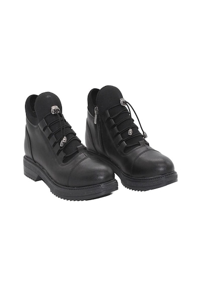 Mergenshoes S110 Siyah Cilt Bağcıklı Kadın Kışlık Bot Siyah