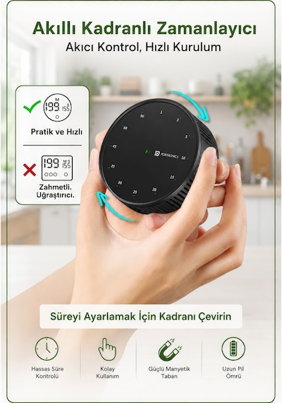 Siyah Led Göstergeli Mekanik Mutfak Manyetik Ve Ayaklı Zamanlayıcı Timer Thr396sy