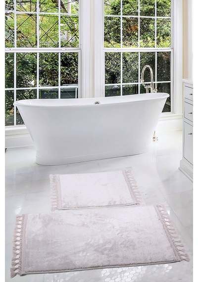 Relax Gri 60x100 + 50x60 Cm 2'li Köşeli Ponpon Saçaklı Banyo Halı Antrasit