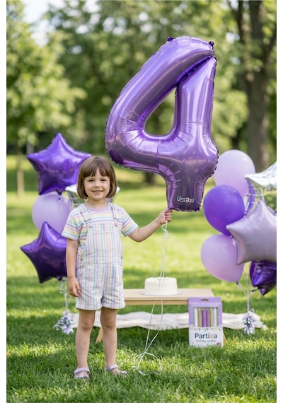 32 İnç Mor Rakam 4 Folyo Balon Çok Renkli